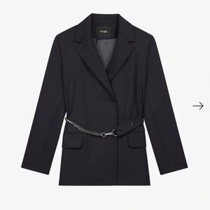 Maje Villette Belted Blazer Navy